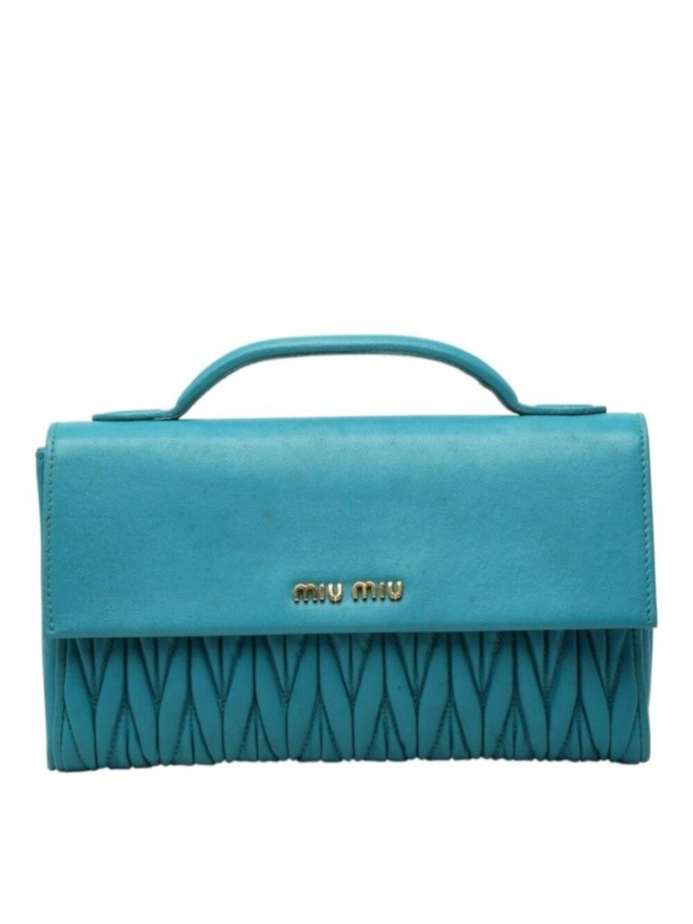 Miu Miu Matelasse Handle Wallet Turquoise Blue Leather